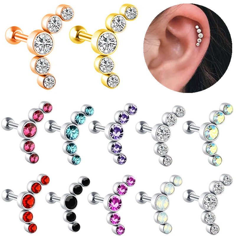 1 Uds. Pendiente de hélice para Piercing de cartílago de cristal, barra de acero inoxidable, pendientes para el trago, joyería Daith para mujer