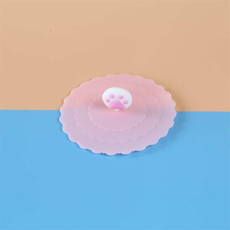 10CM Cute Cartoon Silicone Cup Cover Heat-resistant Leakproof Sealed Lids Tea Coffee Mugs Dustproof Suction Cap Home Supplies: Pink 02