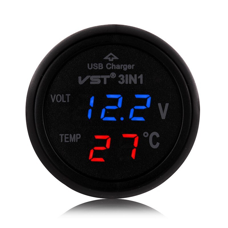 Universele 12V 24V Auto Volt Meter Auto Led Digitale Voltmeter Gauge Thermometer Usb Charger Voltmeter Sigarettenaansteker: 3