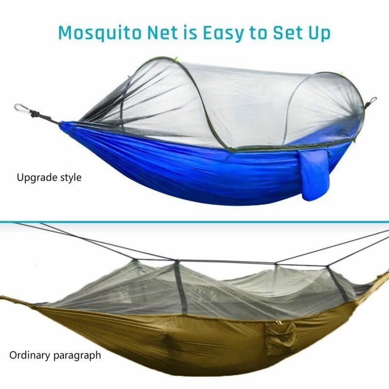 1 sæt camping hængekøje med myggenet pop-up lys bærbar udendørs faldskærm hængekøjer sving sovende hængekøje camping ting zxh