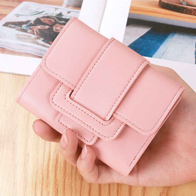 Femmes en cuir PU Style coréen solide portefeuilles femme porte-monnaie pochette étudiants court porte-portefeuilles: Rose