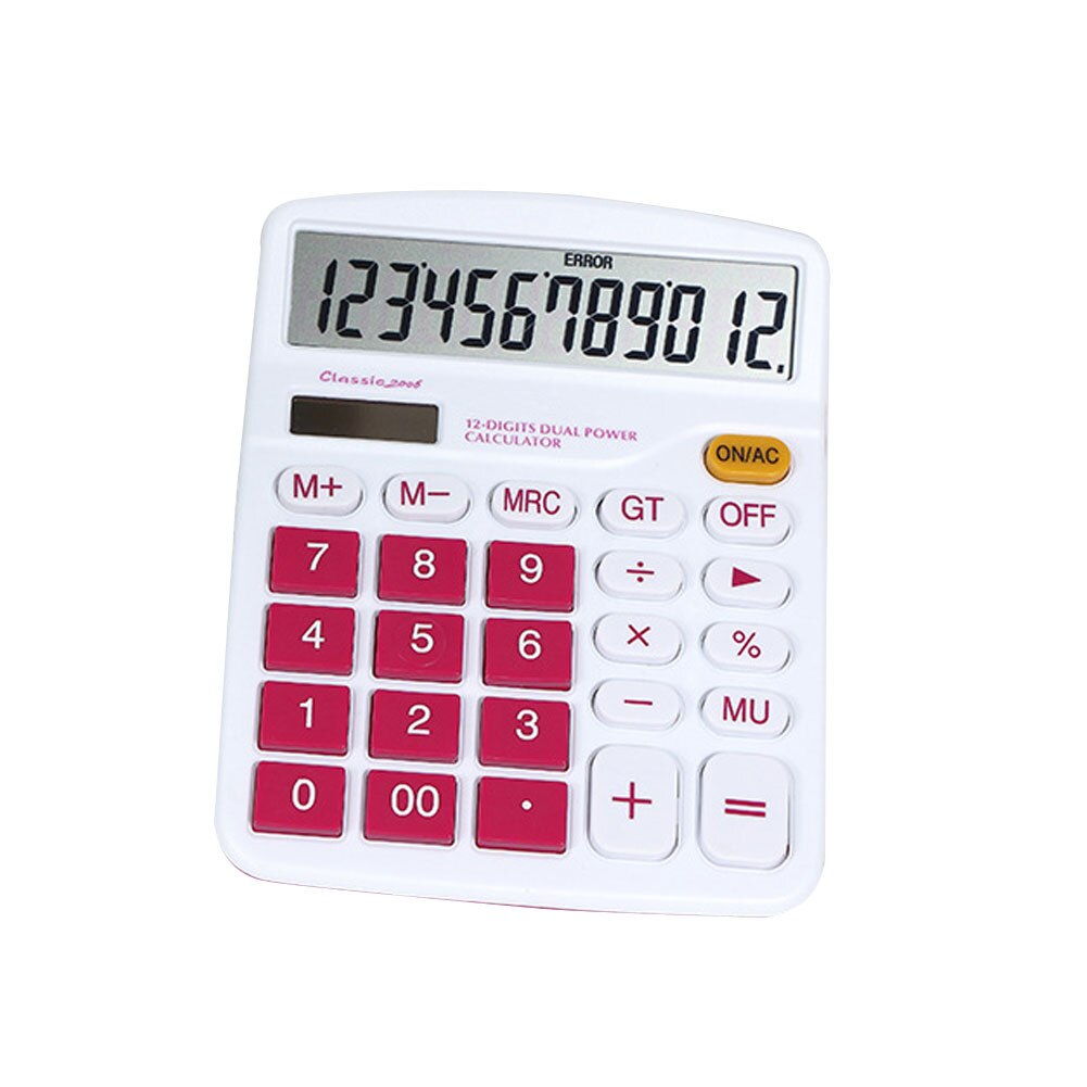 Convenient 12 Digit Calculator Large Display Solar Power Battery Home Office School Tool Accounting Financial Supplies: Rose Red