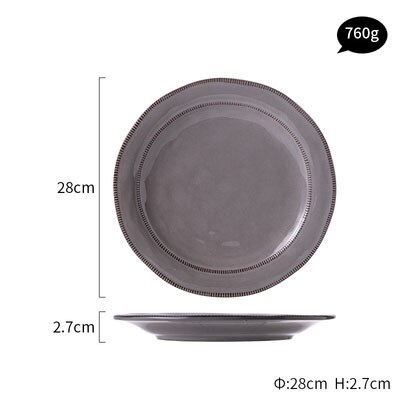 KINGLANG Plates Art Retro Dishes Ceramic Pottery Dinner Steak Plates Blunch Dish For Wedding Party Plates: Grey L