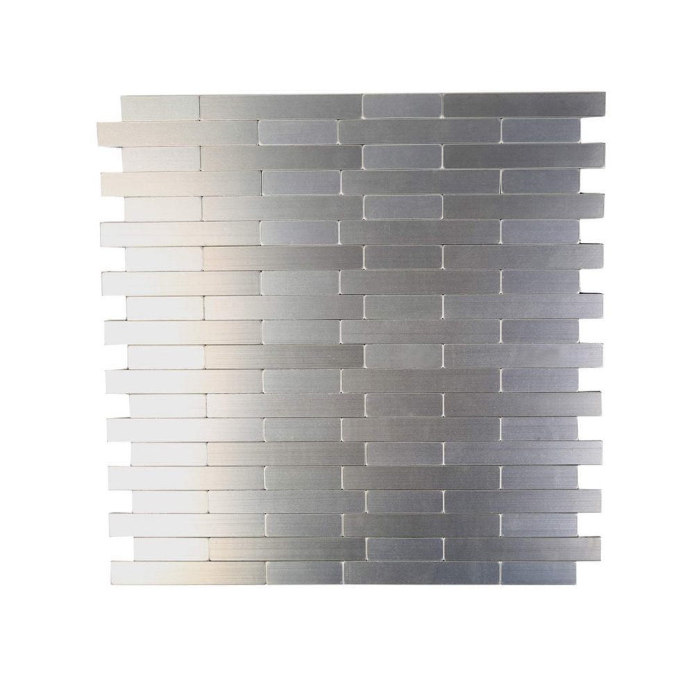 Schälen und Stock Fliesen Backsplash Edelstahl Fliesen für Küche Zauberstab Dekor Aluminium Oberfläche Metall Fliesen Silber Quadrat Plaid: Stil 5 / 4 Blätter