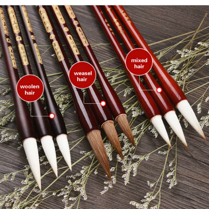 Chinese Traditional Calligraphy Brush Pen Set Regular Script Calligraphy Writing Brushes Art Painting the Scholar&#39;s Four Jewels