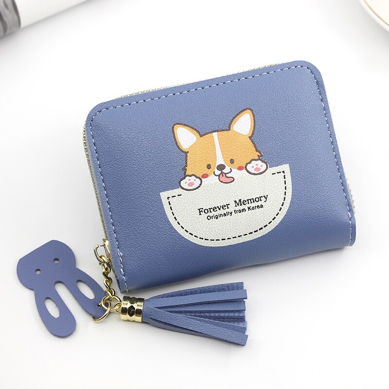 Cartera de gato con borla pequeña para mujer, Cartera de de , monedero de cuero Pu, titular de la tarjeta femenina, Billetera: R242 Blue