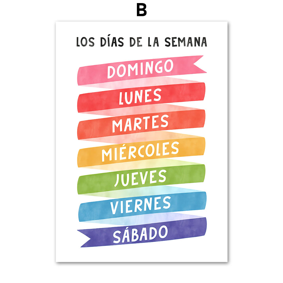 Alfabeto español educativo, números, clima, arte de pared para guardería, pintura en lienzo, carteles e impresiones, imagen para decoración de habitación de bebés y niños: YELLOW / 16x24