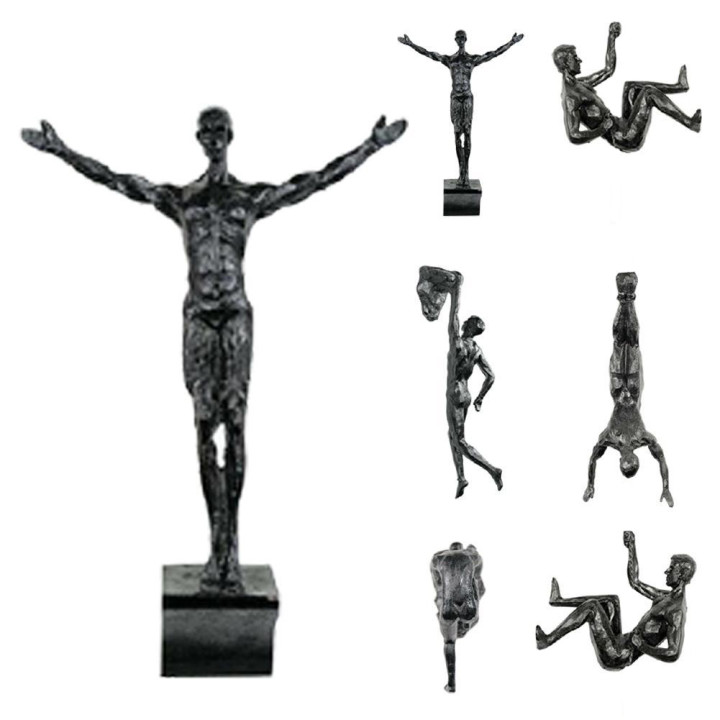 Industriell stil klättring man harts järn tråd vägghängande dekoration skulptur figurer retro staty dekor