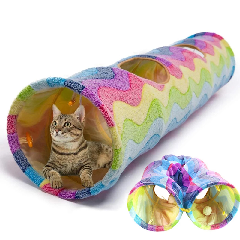 Flanel Regenboog Kat Kanaal Met Ballen Kat Speelgoed Vouwen Training Tunnel Buis Kat Tent Konijn Boren Spel Kat Accessoires