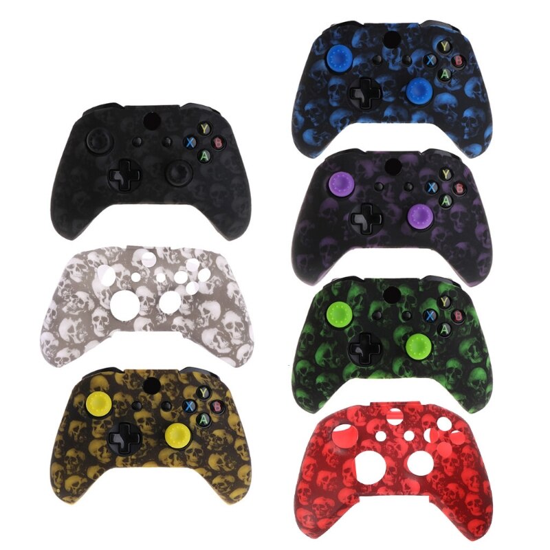 Schedel Patroon Siliconen Gamepad Cover + 2 Joystick Caps Voor Xbox One X S Controller