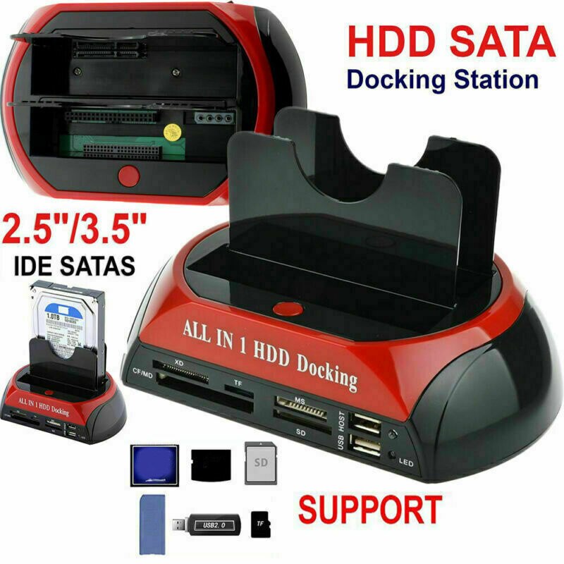 USB 2.0 To IDE Hard Disk Dock Dual Hard Drive HDD Docking Dock USB HUB Card Reader Practical Hard Disk Docking Station
