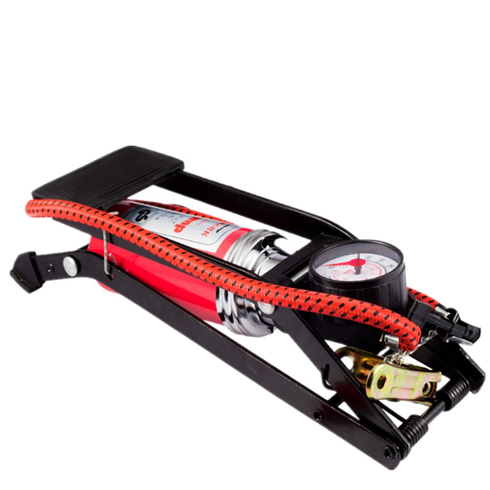 1 Cylinder Portable Foot Pump Car Motorcycle Tire Basketball Football Rubber Dinghy Pump With Pressure Gauge Tire Inflator (Red)