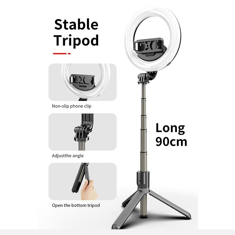 Orsda Bluetooth Selfie Stick Tripod - Integrated Fill Light LED Ring - Extendable 90cm - for Smartphones