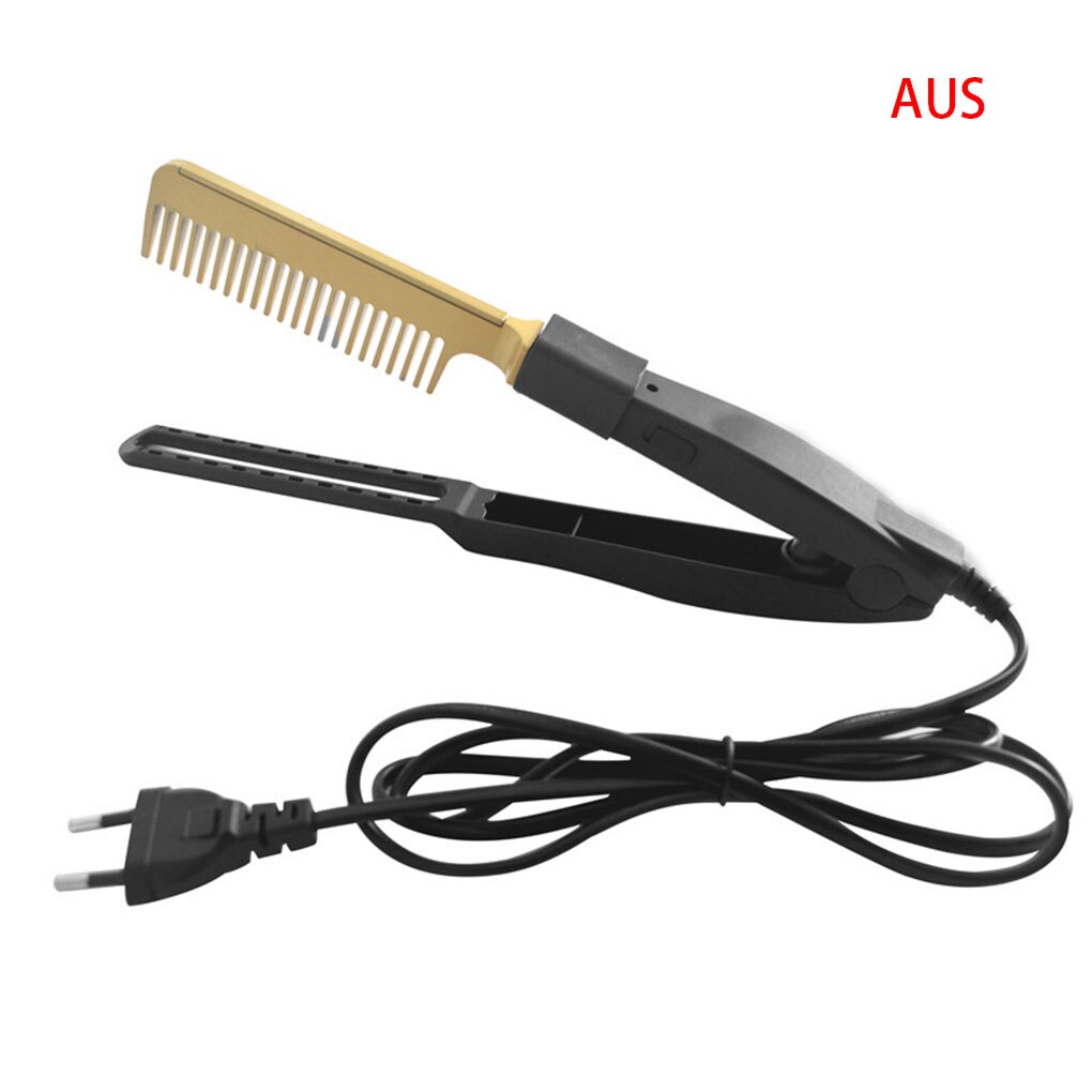 Heating Hair Straightener Wet Dry Hair Corrugation Curling Curler Flat Irons Straightening Brush Hair Straight Comb Styler: C-AU Plug
