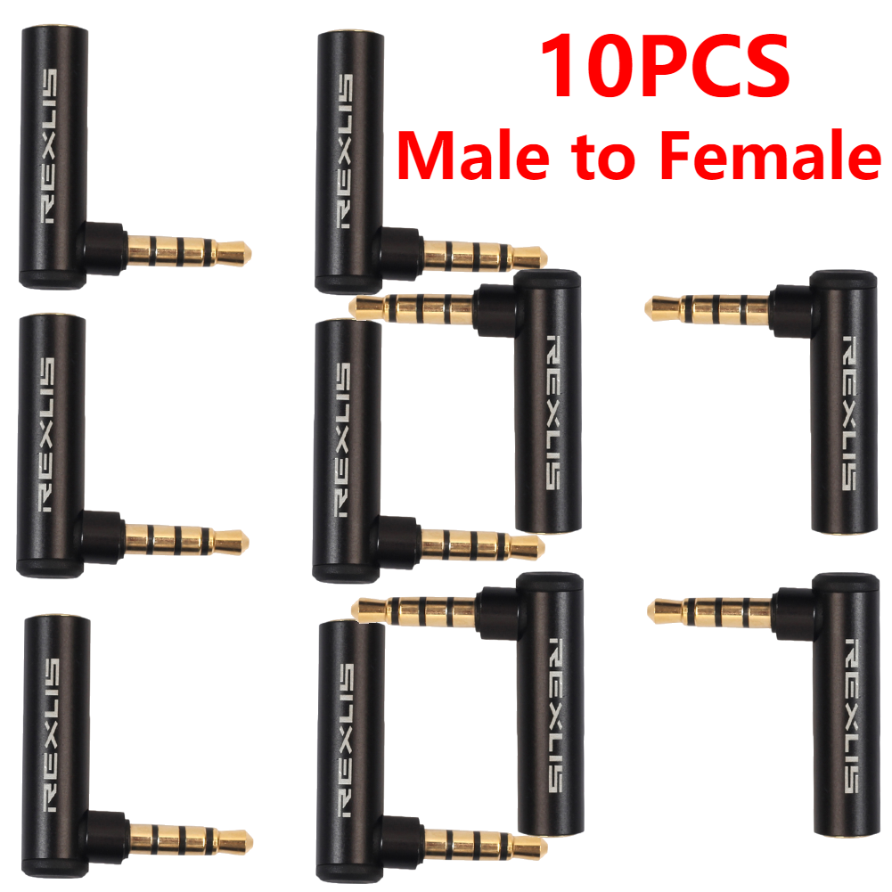 90 Degree Headphone Audio Microphone Jack Stereo Plug Connector 3.5mm Male to Female Right Angled Adapter Converter for REXUS