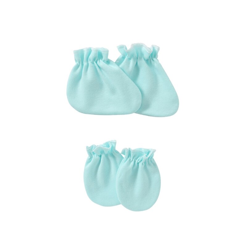 Baby Anti-Kras Zachte Katoenen Handschoenen Voet Cover Set Pasgeboren Wanten Sokken Kit Q9QB: Lake Blue