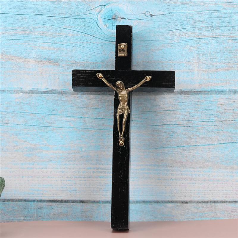 1Pc Soild Houten Kruis Zinklegering Jesus Katholieke Cross Kerk Ornamenten Decoraties (Zwart)