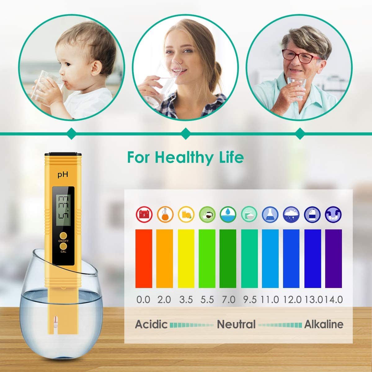 Medidor de PH Digital LCD de alta precisión, probador de agua para agua, comida, acuario, piscina, hidropónica, tamaño de bolsillo, 0-14 PH 0,01