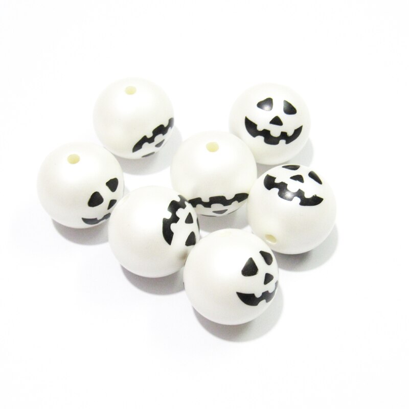 Neueste 20mm 100 teile/los Acryl Weiß matt Perle Druck Geist Gesicht Perlen Für klobig Halloween Halskette