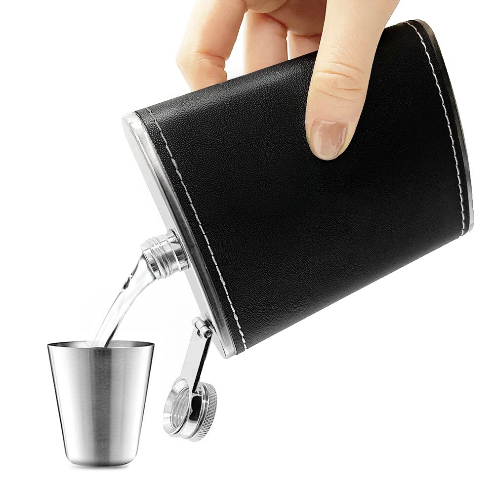 7oz 8oz bærbar hoftekolbe i rustfritt stål flagon whisky vingryte lærdeksel flaske trakt reise tur drinkware vinkopp