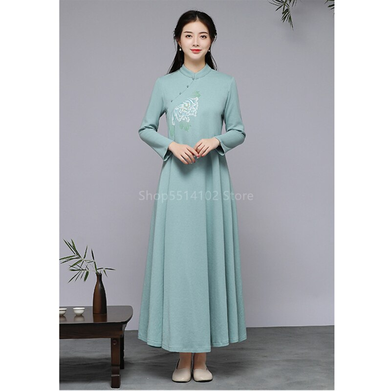 Women Chinese Traditional Cheongsam Qipao Modern Wedding Dress Aodai Vietnam Floral Print Oriental Asian Style Cloth Casual Set: 2XL