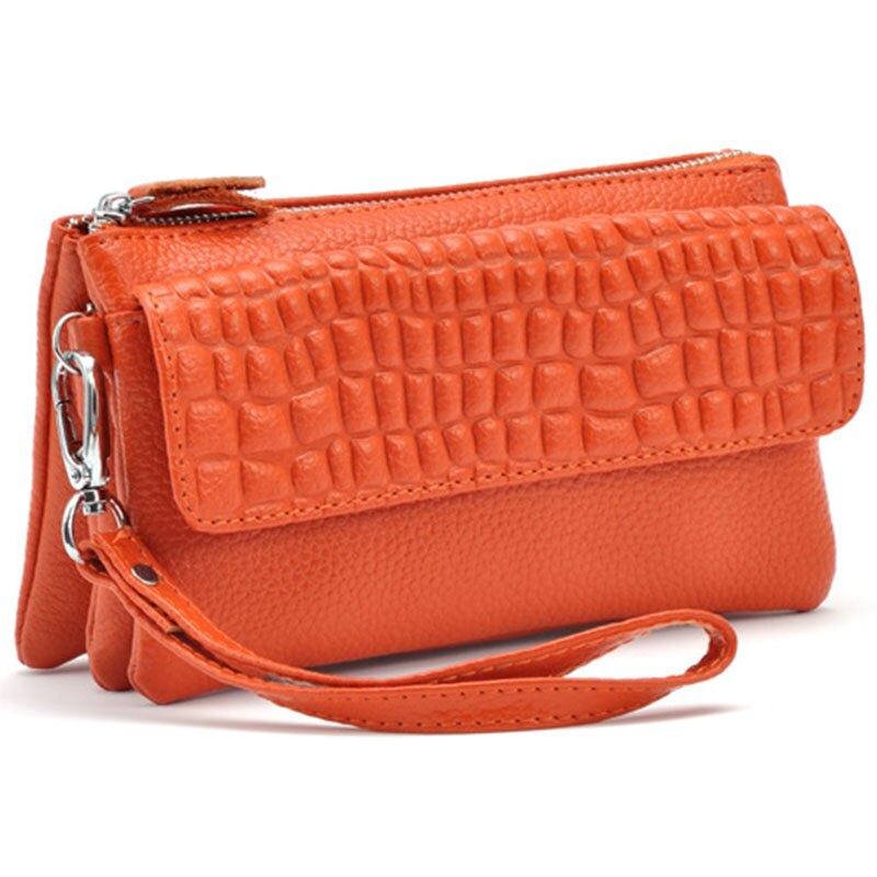 Billeteras para mujer, monedero con cremallera de para mujer, billetera con sostenedor de tarjetas largo grande, monederos de capacidad, cartera de mano Lisa para mujer: Naranja