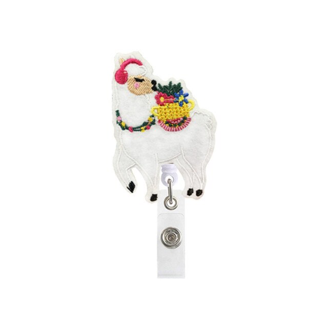 1pc Cute Animal Alpaca Retractable Nurse Badge Reel Clip Badge Holder Students Doctor Id Card Holder: Flower basket alpaca