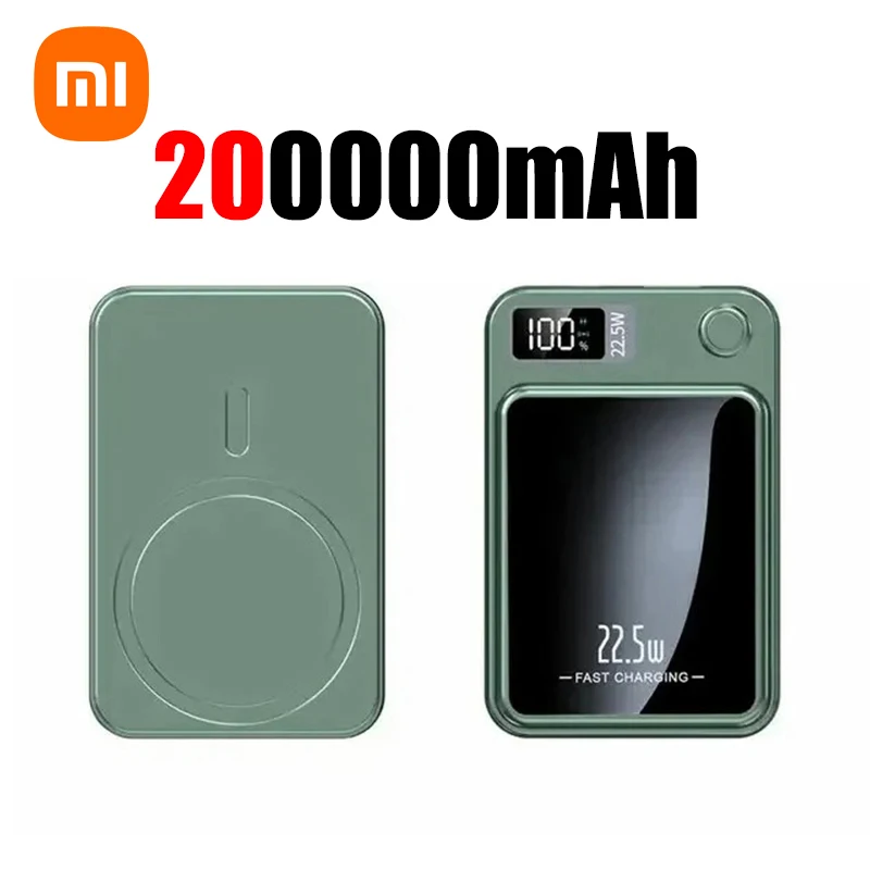 Xiaomi 200000 mah draadloze magnetische powerbank, supersnel opladende draagbare externe batterij, powerbank-adapter voor iphone en huawei: Groente
