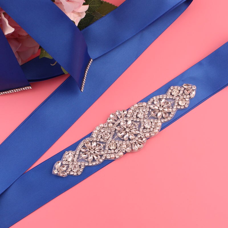 Trouwriem, kristallen bruidsriem, zilveren strass-satijnen bruidsriem voor bruiloftsaccessoires