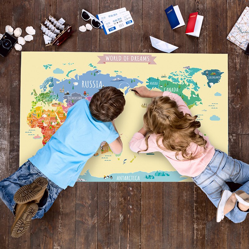 Papier Peint 3D Carte Du Monde N05699 - Autocollant Mural Amovible - Coloré