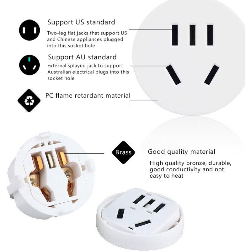 Mini unversal europæisk stikadapter us au cn til eu stik usa aus vægoplader stik adapter konverter 2 runde ben  ac 100v-250v