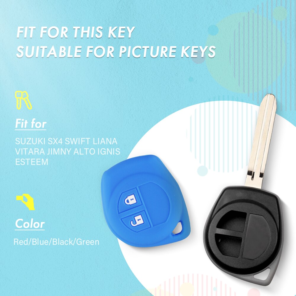 Keyyou 2 knapper silikone gummi nøgle bil nøgle sag til suzuki  sx4 hurtig liana vitara jimny alto ignis esteem fjernbetjening
