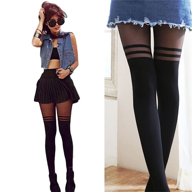 Black Women Temptation Sheer Mock Suspender Tights Cat Pantyhose Stockings Cool Mock Over The Knee Sheer Tights 5 Styles