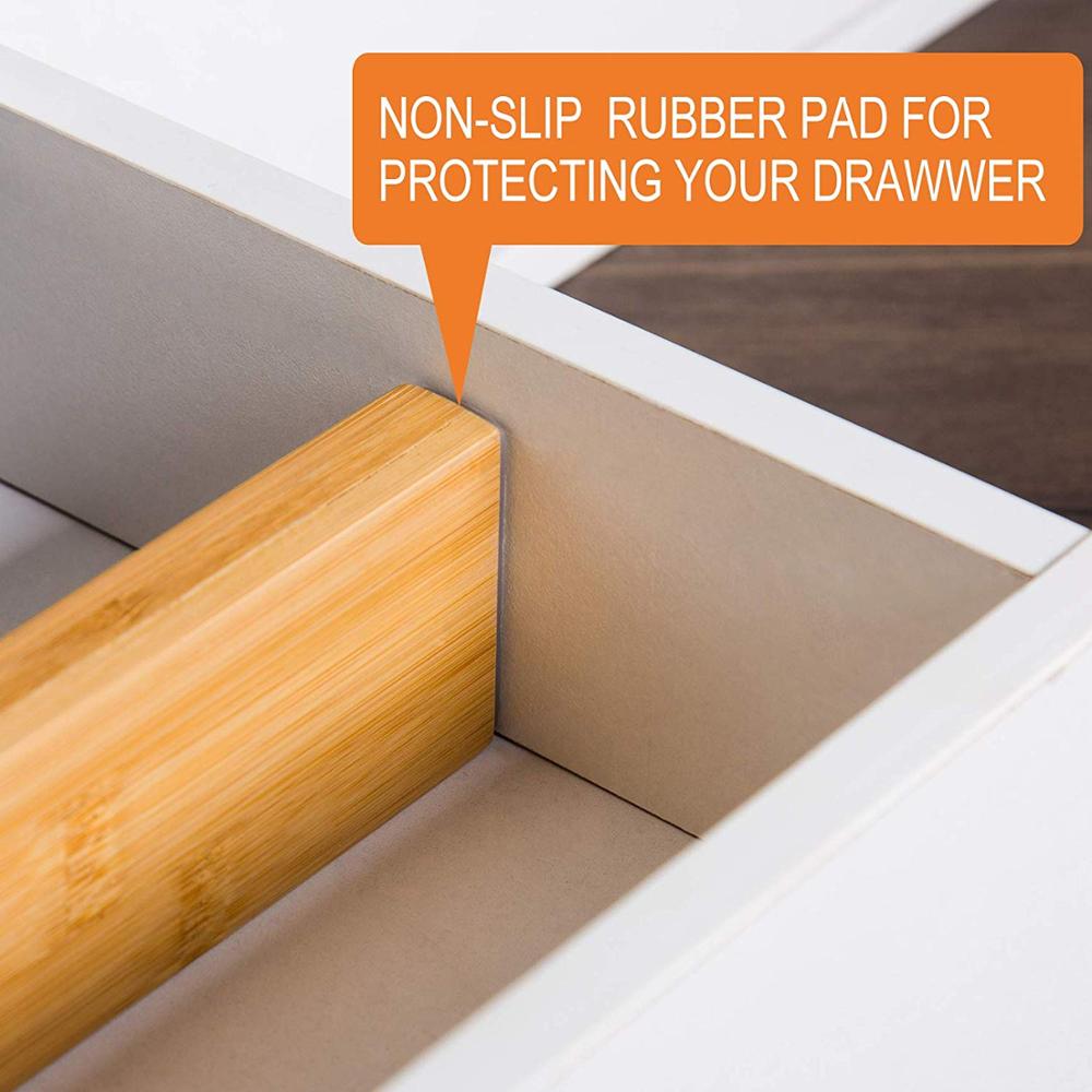 2 Pack Bamboo Drawer Dividers Expandable Drawer Organizers With Anti-Scratch Eva Foam Edges Drawer Organization Separators