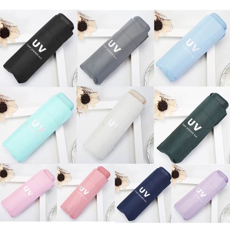 Sombrilla de vinilo para protegerse del sol upf, ligera y fresca, sombrilla de bolsillo plegable Cinco plegados para hombres y mujeres estudiantes #