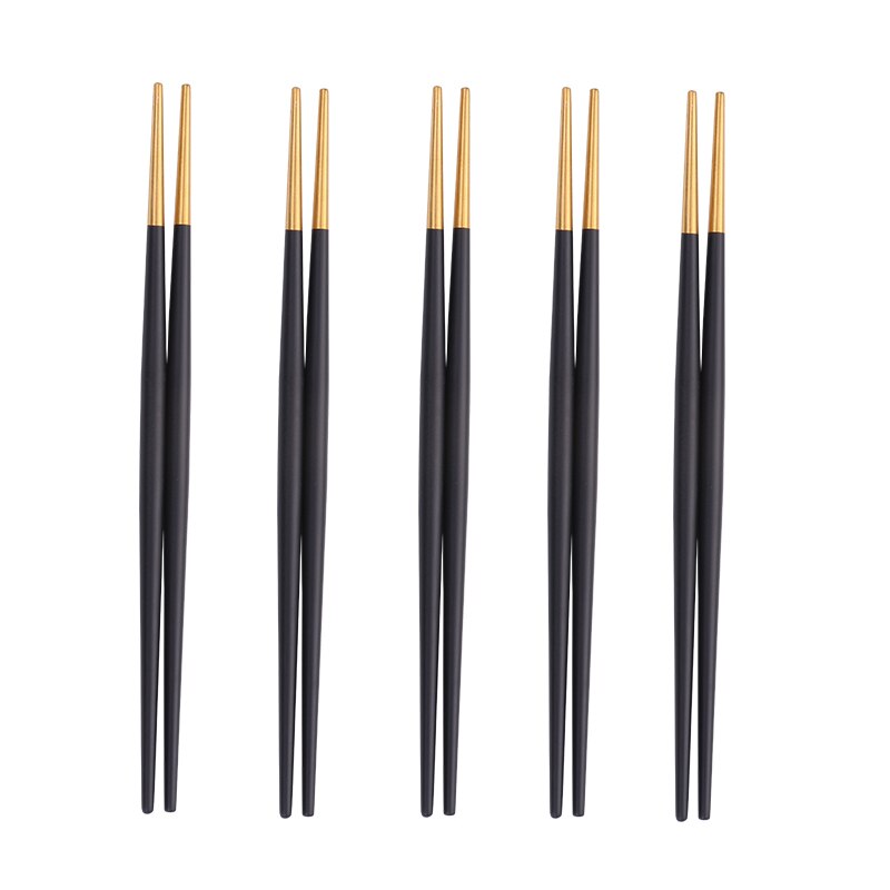 Stainless Steel Chopsticks Set 5pair Japanese Chop Sticks Multi Color Metal Chopsticks Reusable Food Sticks Sushi Hashi Baguette: black gold 5pair