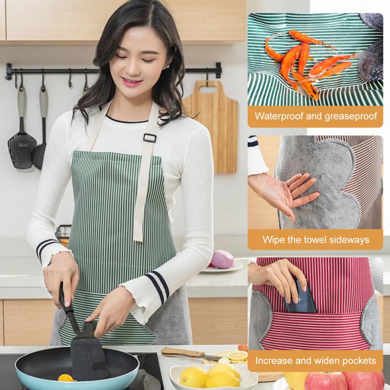 Küche Schürze Löschbaren Hand Korallen Vlies Stoff und Wasserdichte Oxford Tuch Gestreiften Japanischen Stil Lätzchen für Heimat Kochen Reinigung