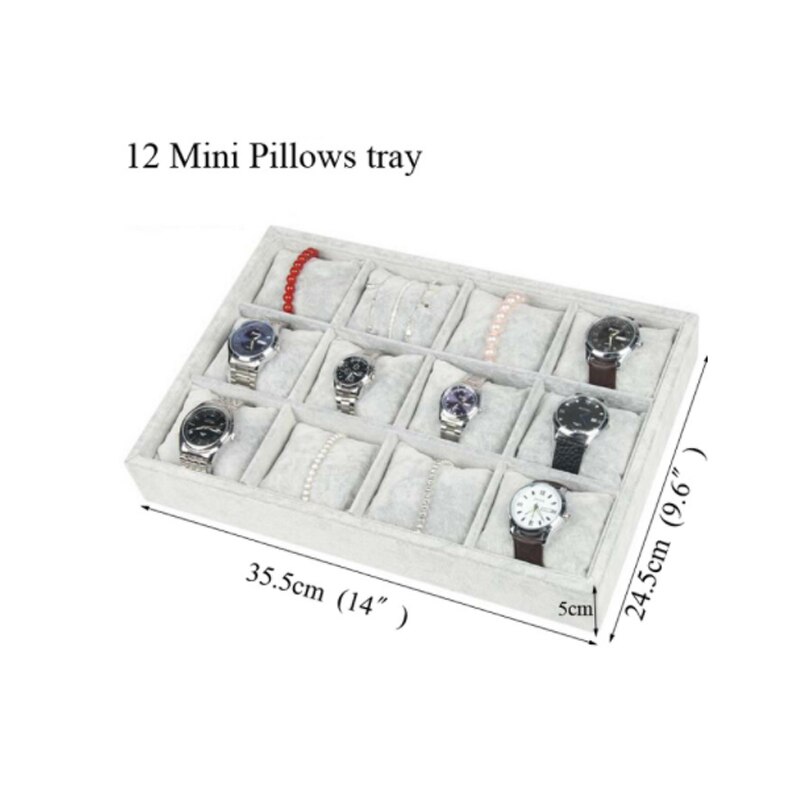 Ice Grey Velvet Jewelry Tray Jewelllery Storage Box Watch Holder Necklace Ring Earrings Pendant Display Organizer Series