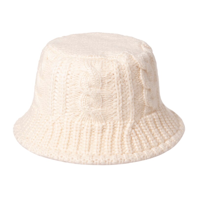 FOXMOTHER Black White Solid Winter Braid Knitted Bucket Hats Winter Warm Caps For Women Ladies gorros Fishing Caps: Beige