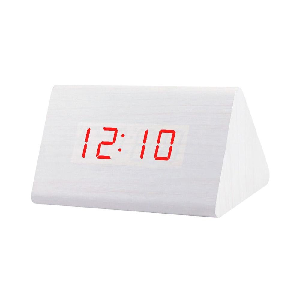 Digital Wooden USB LED Night Light Alarm Clock Thermometer Display Timepiece: Whitewood Red