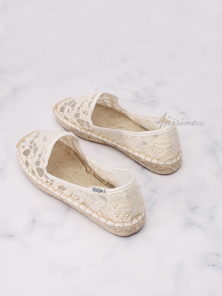 Women summer flat shoes round toe espadrilles loafer, lace upper smoking shoes