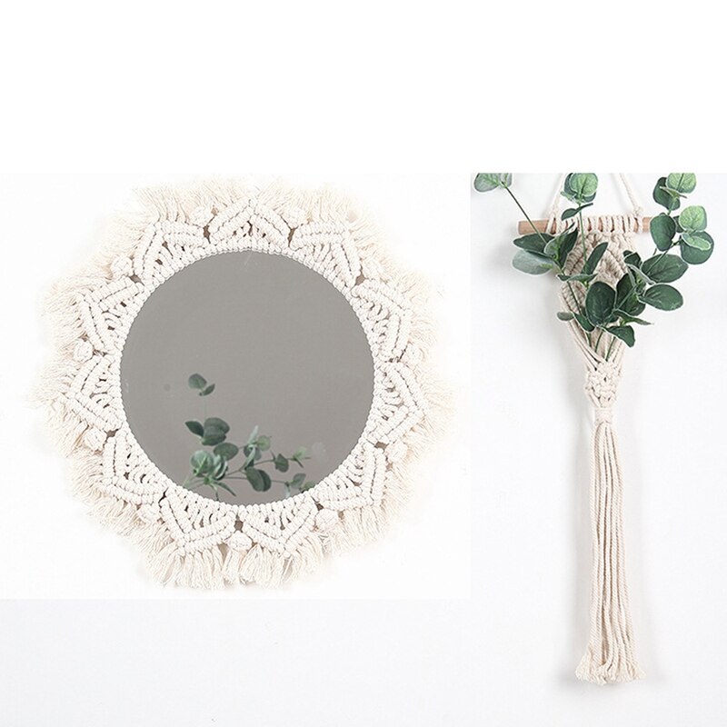 Macrame Spiegel Handgemaakte Tapijt Make-Up Spiegel Compact Bohemen Decoratie Thuis Slaapkamer Decoratieve Spiegels Muur Spiegels