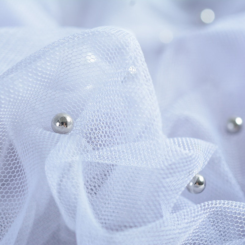3 Layers Tulle Beading Women Skirts Spring Mesh Tulle Skirt With Bead Tutu Elastic Waist Pleated Skirt