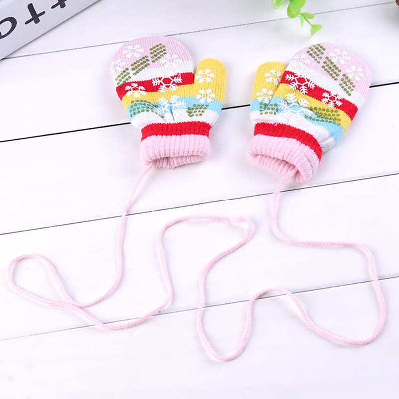 Guantes de invierno de copo de nieve para bebé, guantes de punto cálidos para niños, guantes de algodón para niños, guantes coloridos a rayas, ropa para bebés: PK
