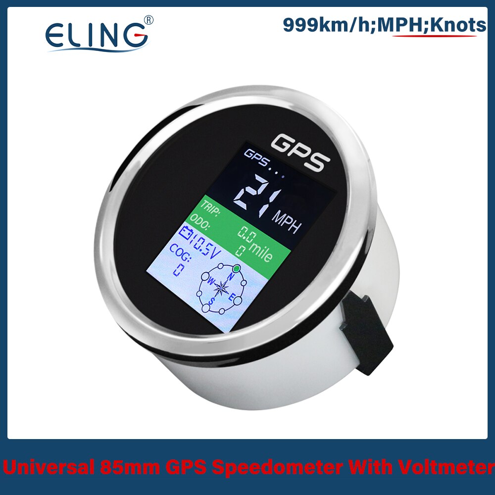 ELING 85mm Digital GPS Speedometer KM MPH Knots Total Mileage Adjustable Trip COG with GPS Antenna 12V 24V