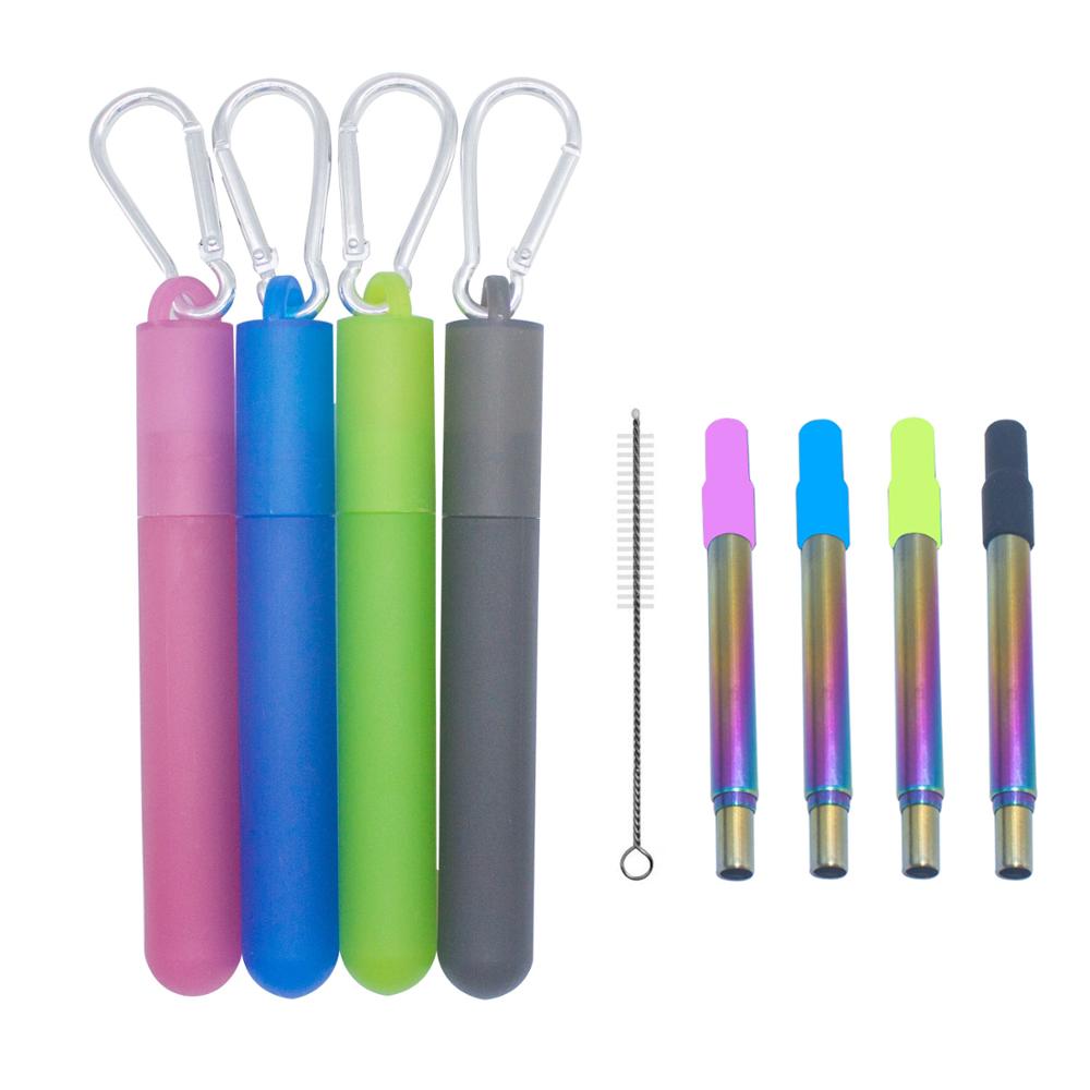 Drie-Stukken Intrekbare Roestvrij Staal Kleur Buis Rietjes Met Plastic Opbergdoos Met Gesp Voor Koude Warme Dranken Etc.