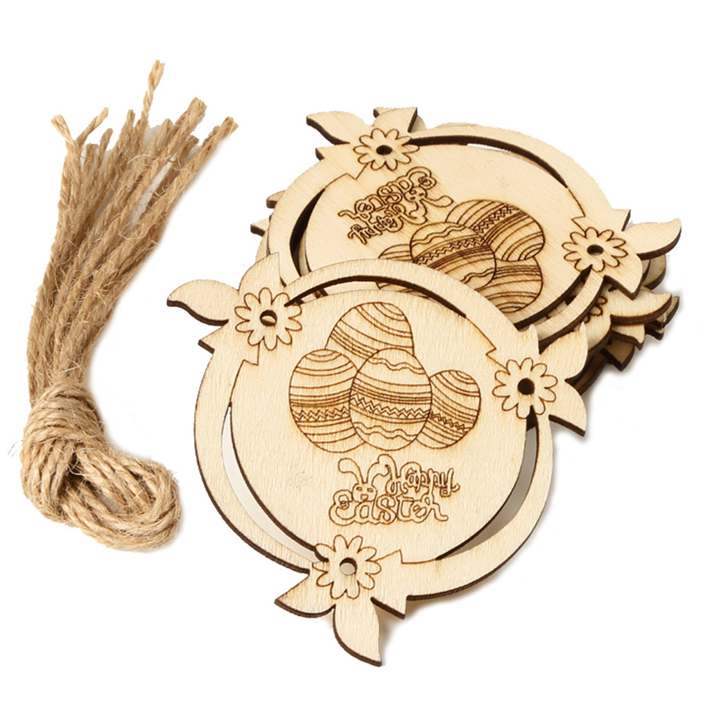 10pcs Unfinished Wooden Easter Ornaments Easter Egg Shape Wood Cutouts Slices with Hanging Twine for Easter Party Decorations: 5