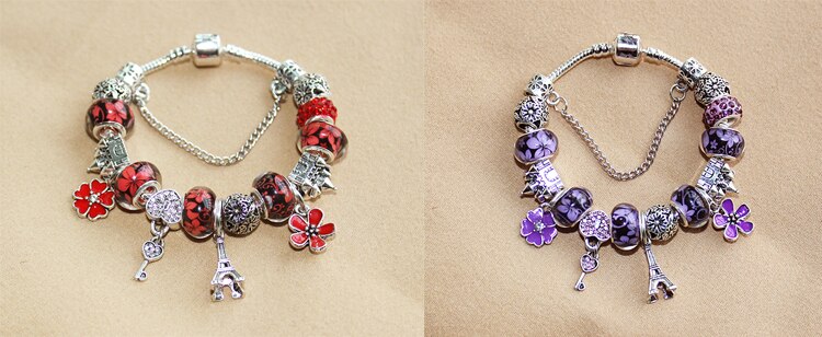 ANNAPAER Lock keys Charm Bracelet for Women Antique Silver Color Murano Glass Beads Fit Pan Bracelets Bangles DIY Jewelry B16008