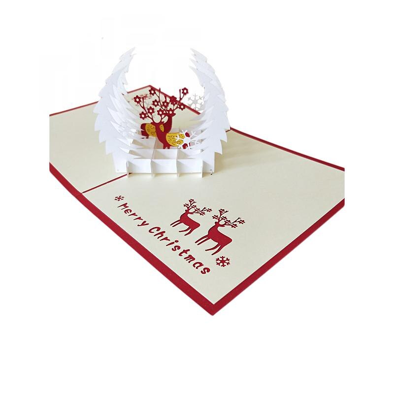 3D Pop Up Kerst Herten Kasteel Sneeuwpop Karton Wenskaart Vrolijk Kerstfeest Party Postkaart Voor Vriend Kids