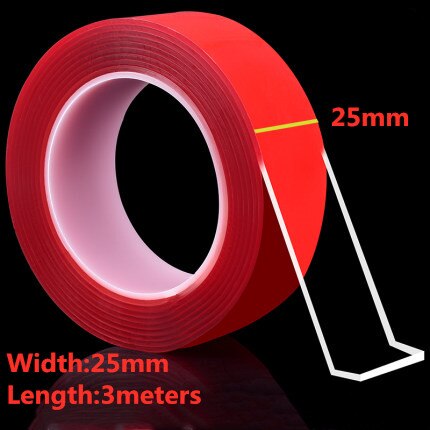 Transparante Magic Nano-Tape Wasbare Herbruikbare Dubbelzijdig Plakband Nano Traceless Sticker Verwijderbare Universele Schijven Lijm: red 25mm 3M